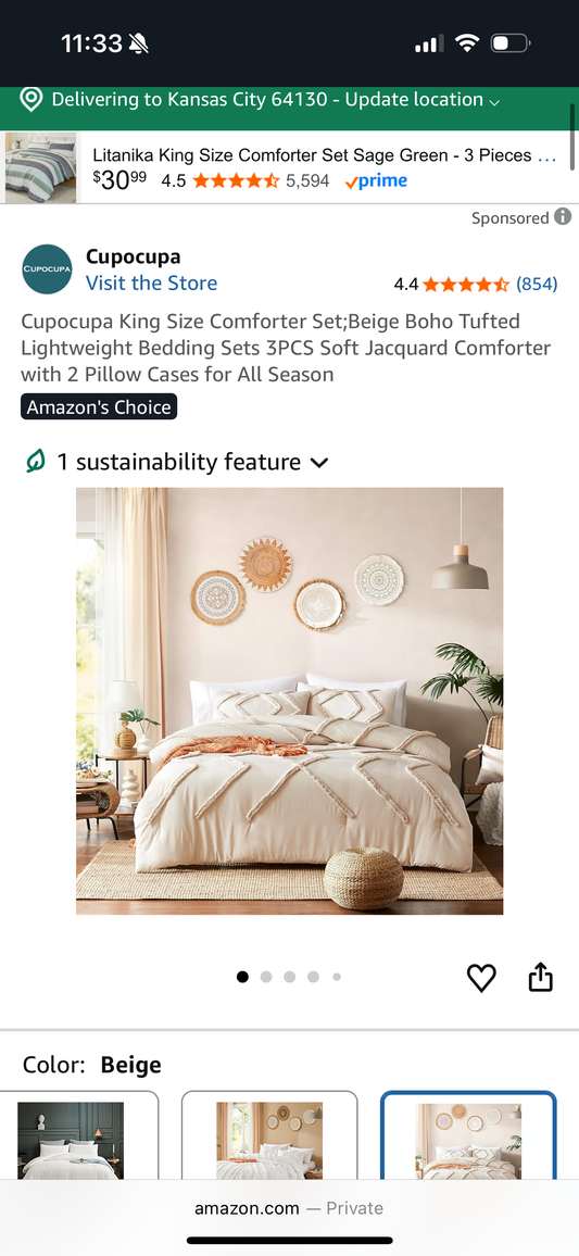 Cupocupa Queen Size Comforter Set; Beige Boho Tufted Lightweight Bedding Sets 3PCS Soft Jacquard Comforter with 2 Pillow Cases for All Season (Size Queen)