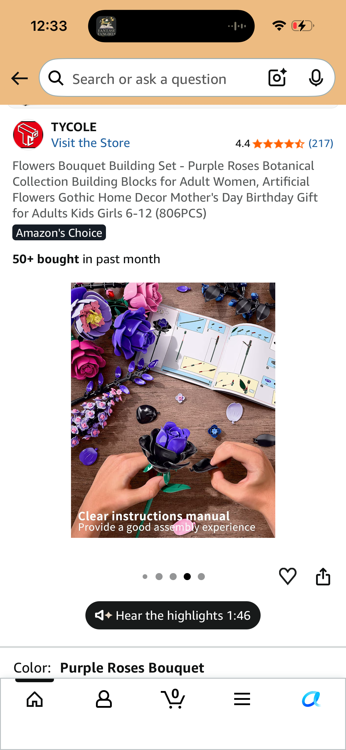 Flowers Bouquet Building Set - Purple Roses Botanical Collection Building Blocks for Adult Women, Artificial Flowers Gothic Home Decor Mother's Day Birthday Gift for Adults Kids Girls 6-12 (806PCS)