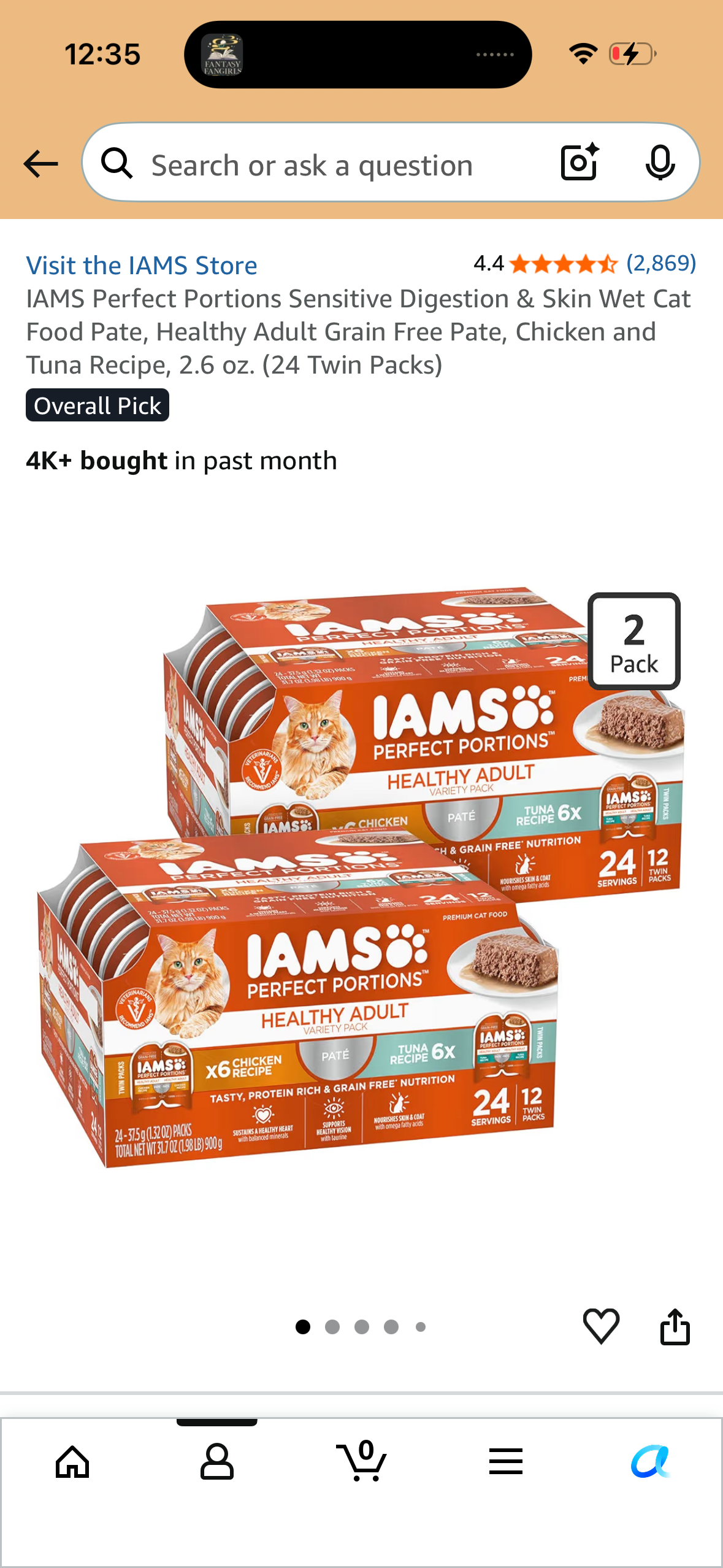 IAMS Perfect Portions Sensitive Digestion & Skin Wet Cat Food Pate, Healthy Adult Grain Free Pate, Chicken and Tuna Recipe, 2.6 oz. (24 Twin Packs)