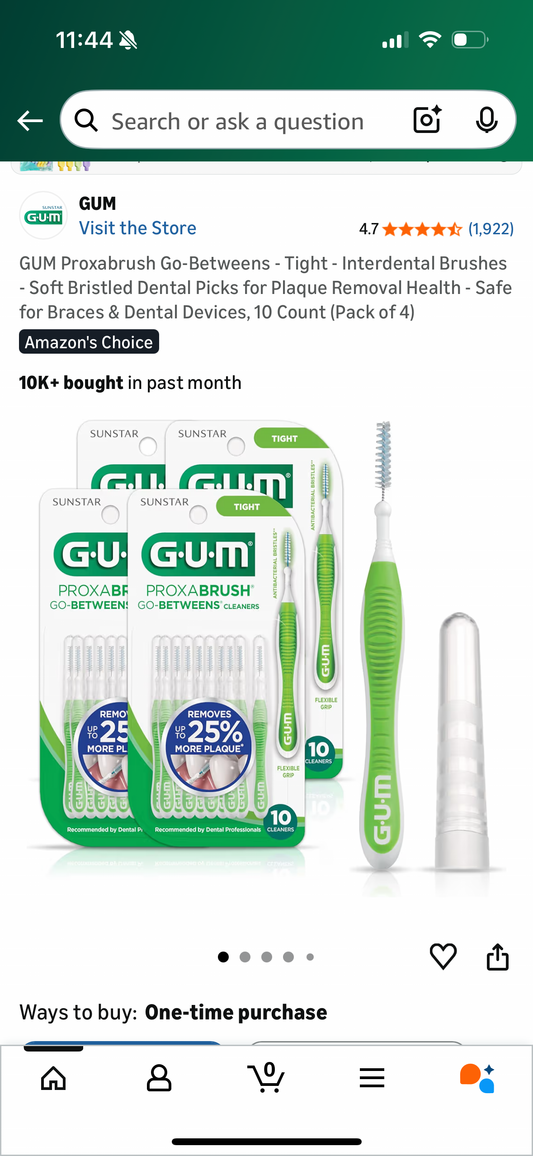GUM Proxabrush Go-Betweens - Tight - Interdental Brushes - Soft Bristled Dental Picks for Plaque Removal Health - Safe for Braces & Dental Devices, 10 Count (Pack of 4)