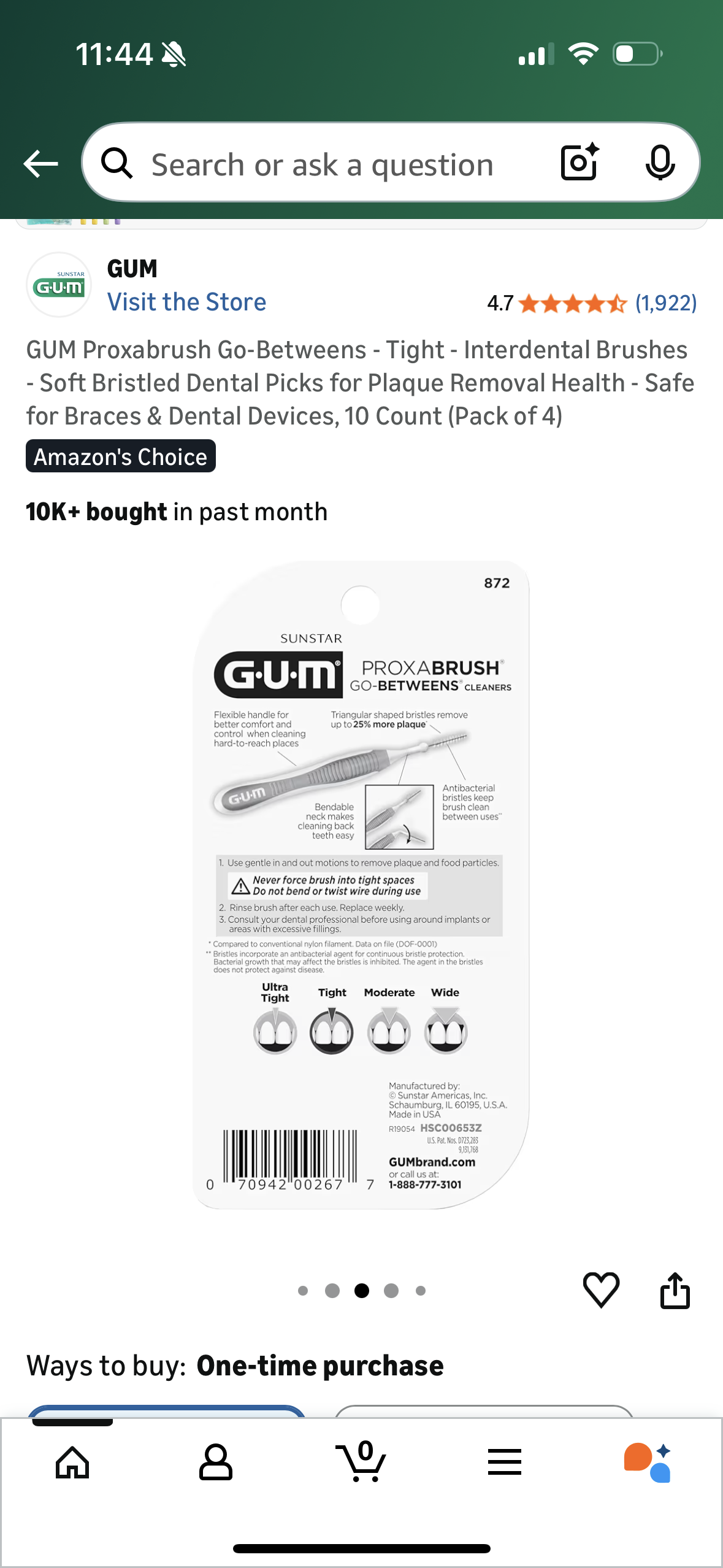 GUM Proxabrush Go-Betweens - Tight - Interdental Brushes - Soft Bristled Dental Picks for Plaque Removal Health - Safe for Braces & Dental Devices, 10 Count (Pack of 4)