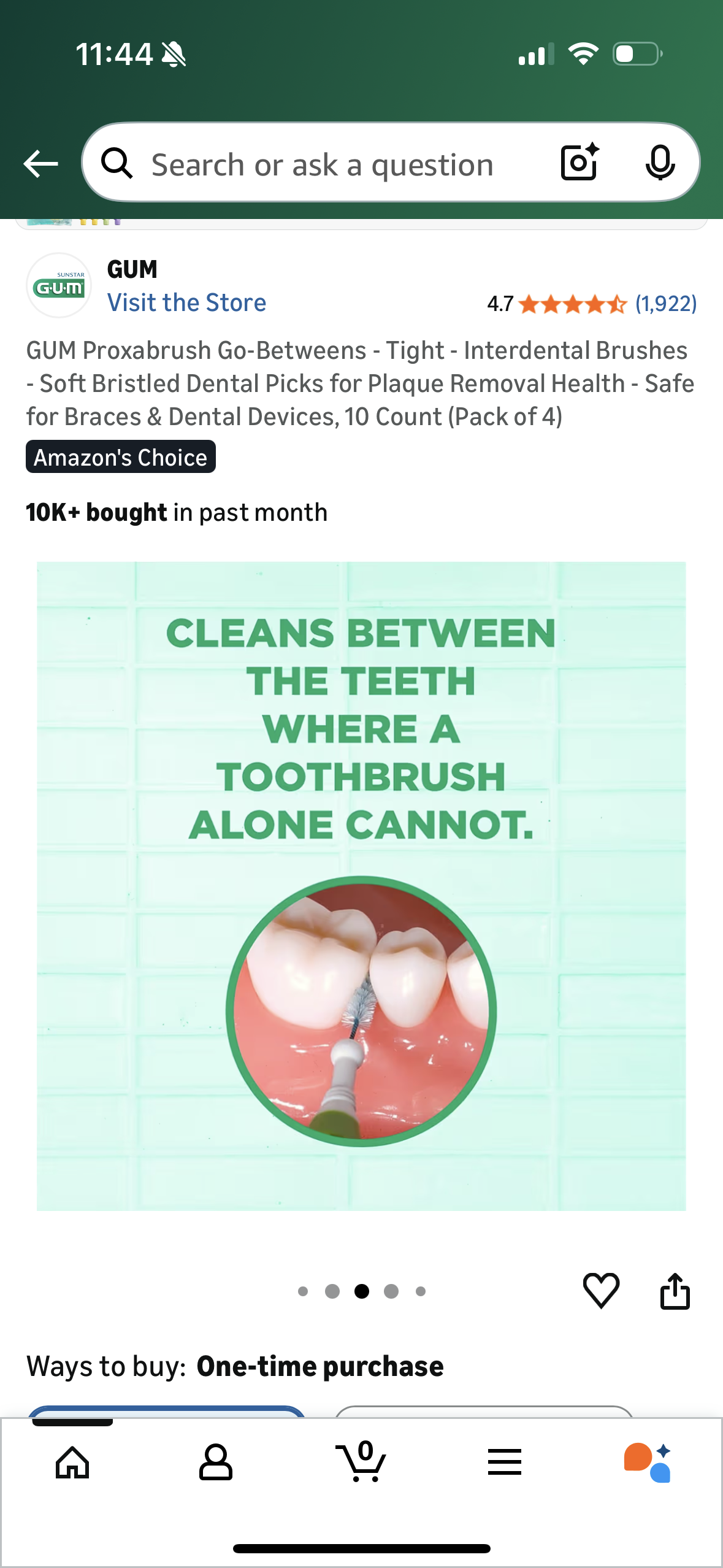 GUM Proxabrush Go-Betweens - Tight - Interdental Brushes - Soft Bristled Dental Picks for Plaque Removal Health - Safe for Braces & Dental Devices, 10 Count (Pack of 4)