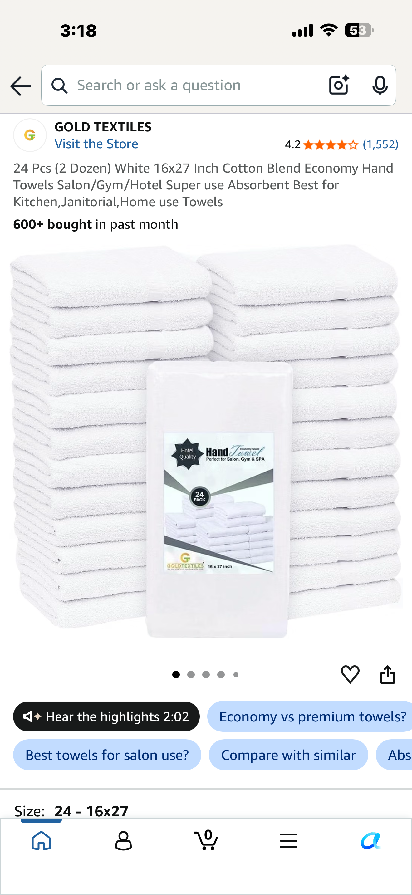 24 Pcs (2 Dozen) White 16x27 Inch Cotton Blend Economy Hand Towels Salon/Gym/Hotel Super use Absorbent Best for Kitchen,Janitorial,Home use Towels