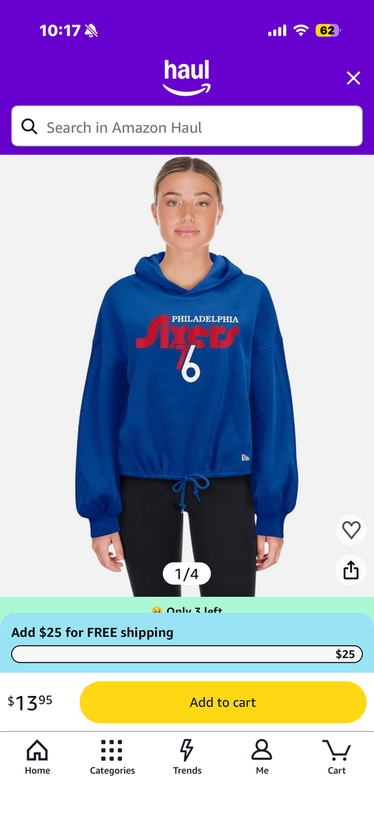 New Era Women's Philadelphia 76ers Pullover Hoodie Color: Royal (Size Medium)