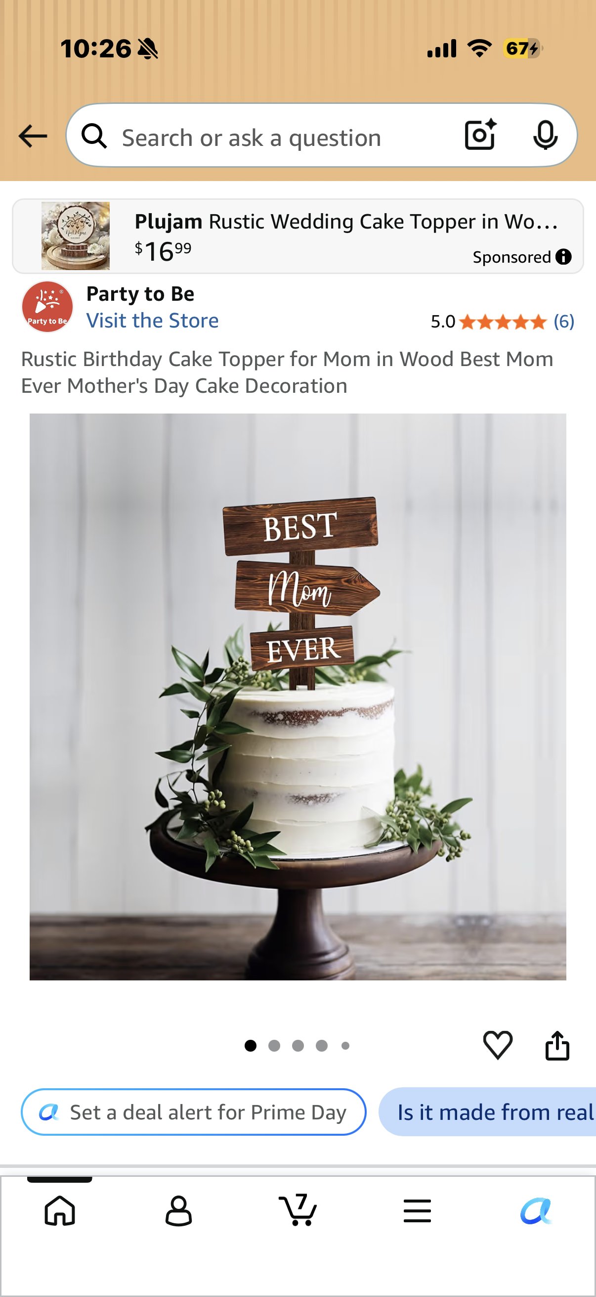 Rustic Birthday Cake Topper for Mom in Wood Best Mom Ever Mother's Day Cake Decoration