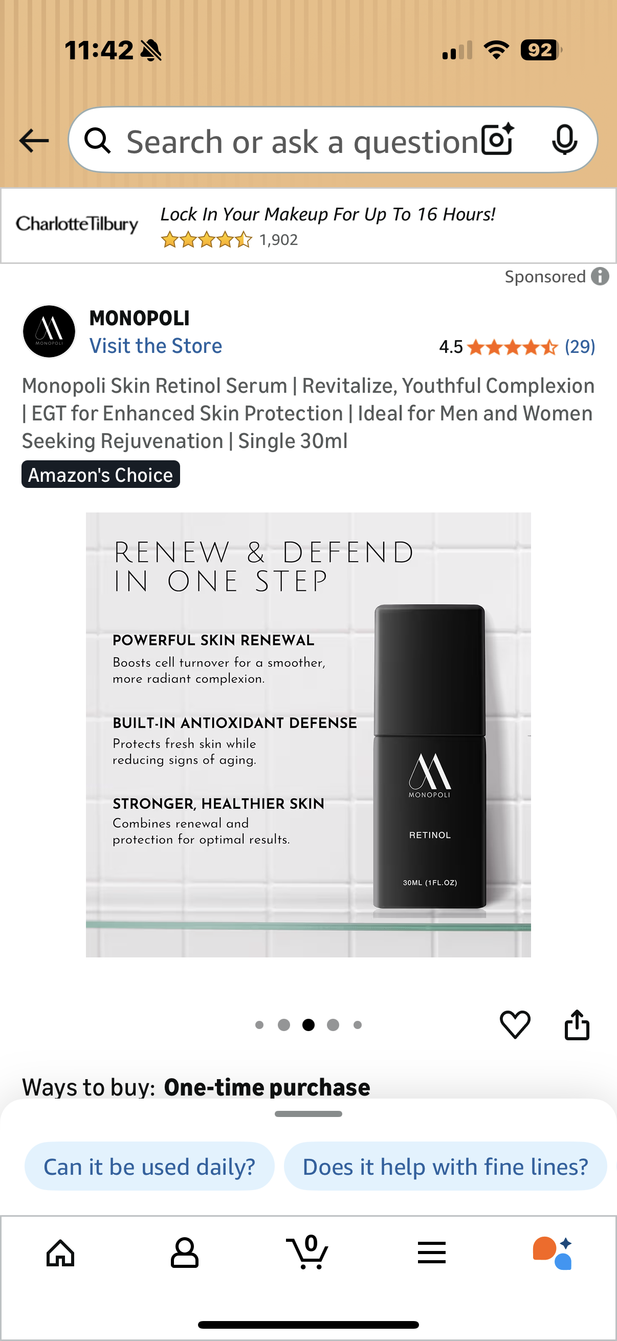 Monopoli Skin Retinol Serum | Revitalize, Youthful Complexion | EGT for Enhanced Skin Protection | Ideal for Men and Women Seeking Rejuvenation | Single 30ml