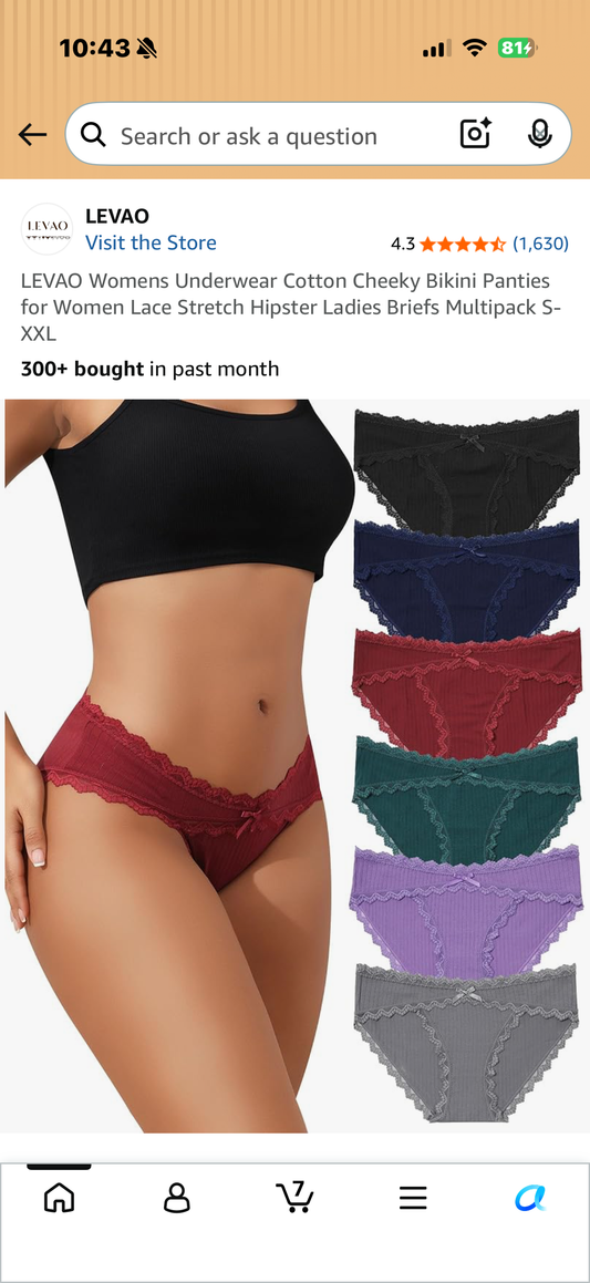 LEVAO Womens Underwear Cotton Bikini Panties Lace Cut Out Stretch Cheeky Ladies Briefs 6 Pack (Size Medium)