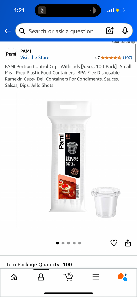 PAMI Portion Control Cups With Lids [5.5oz, 100-Pack]- Small Meal Prep Plastic Food Containers- BPA-Free Disposable Ramekin Cups- Deli Containers For Condiments, Sauces, Salsas, Dips, Jello Shots