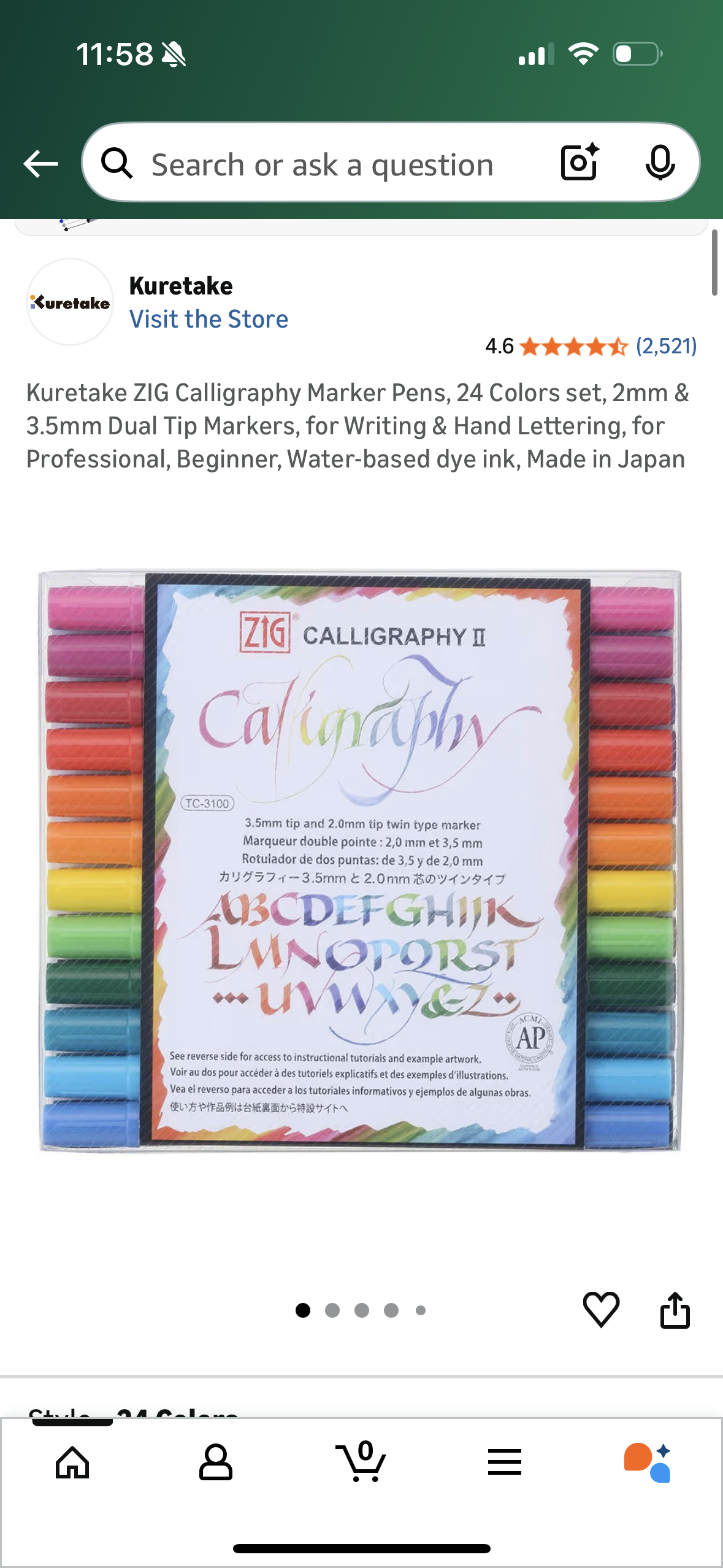 Kuretake ZIG Calligraphy Marker Pens, 24 Colors set, 2mm & 3.5mm Dual Tip Markers, for Writing & Hand Lettering, for Professional, Beginner, Water-based dye ink, Made in Japan