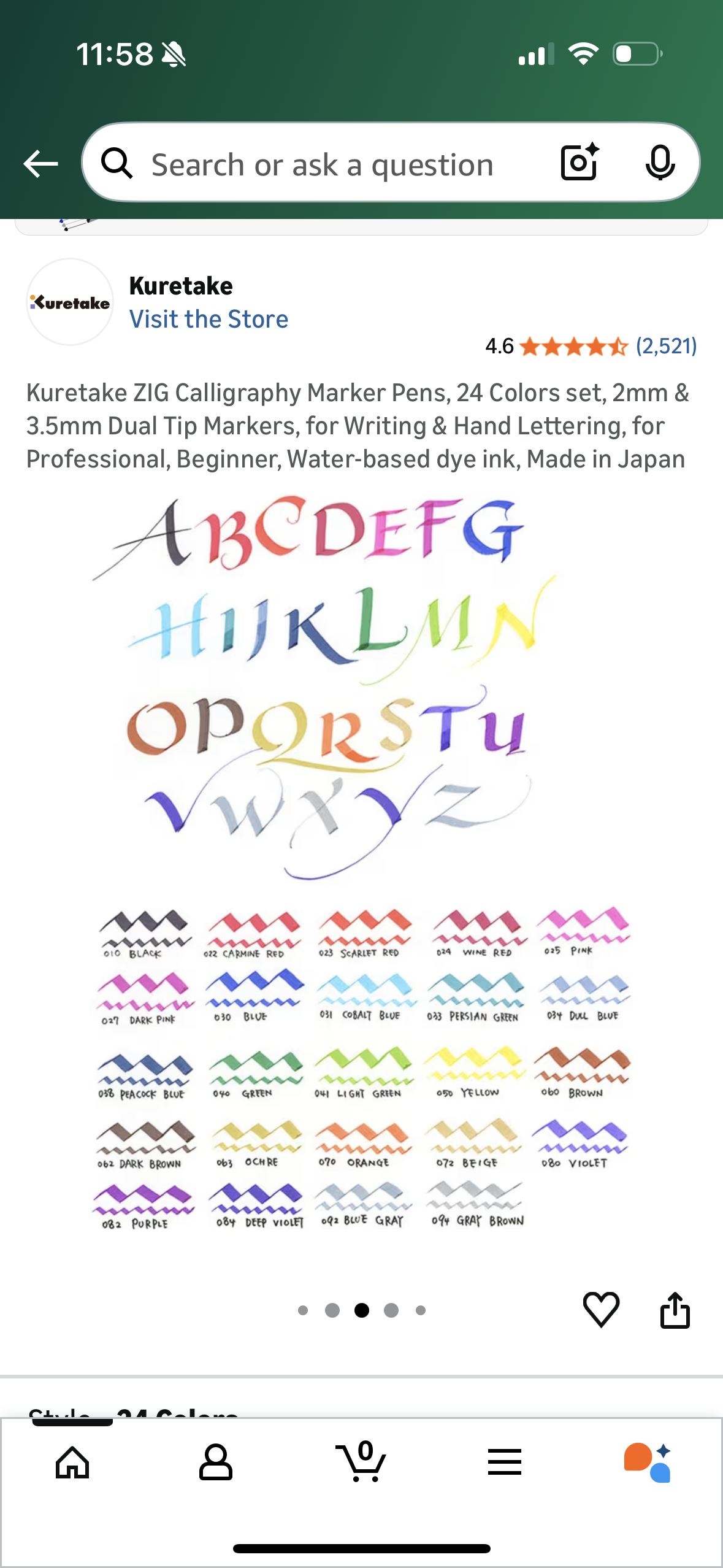 Kuretake ZIG Calligraphy Marker Pens, 24 Colors set, 2mm & 3.5mm Dual Tip Markers, for Writing & Hand Lettering, for Professional, Beginner, Water-based dye ink, Made in Japan