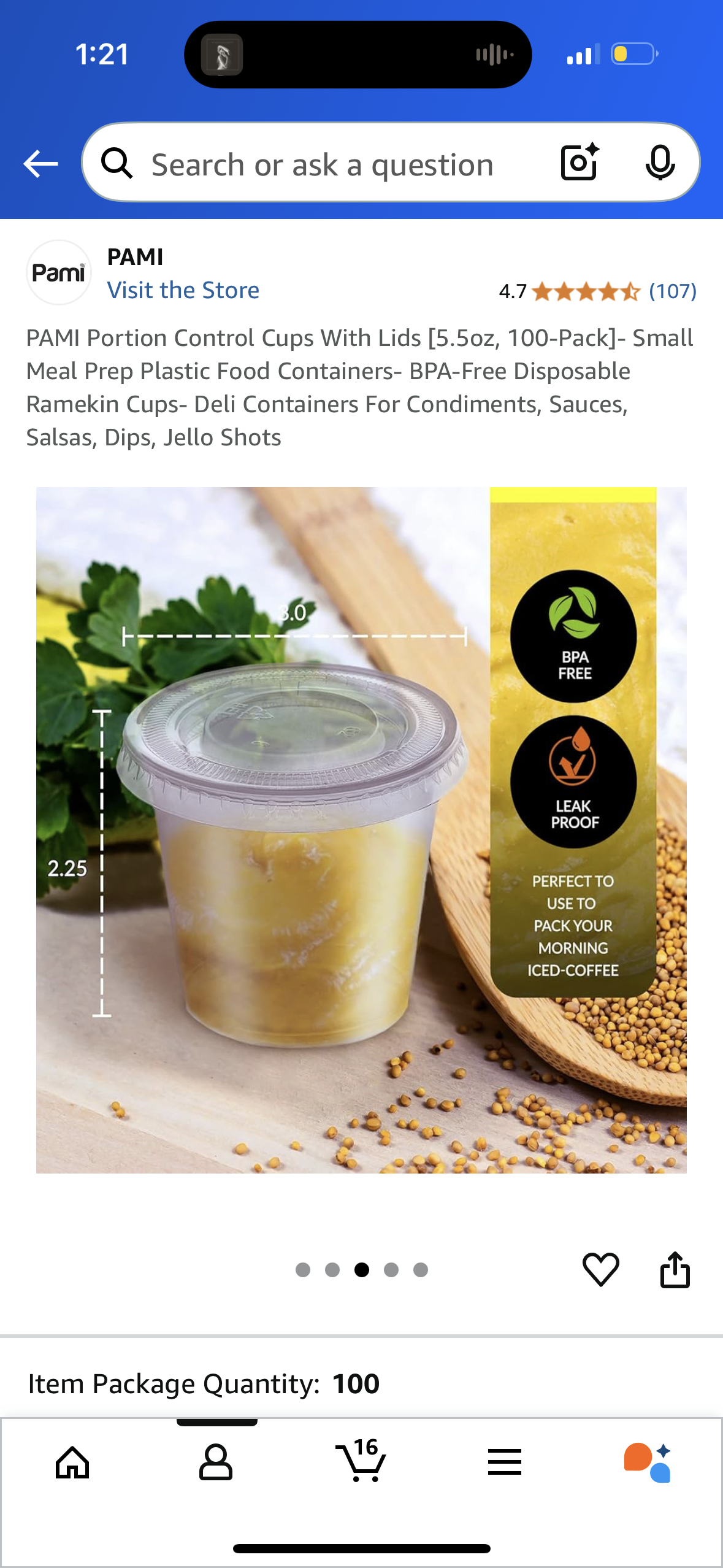 PAMI Portion Control Cups With Lids [5.5oz, 100-Pack]- Small Meal Prep Plastic Food Containers- BPA-Free Disposable Ramekin Cups- Deli Containers For Condiments, Sauces, Salsas, Dips, Jello Shots