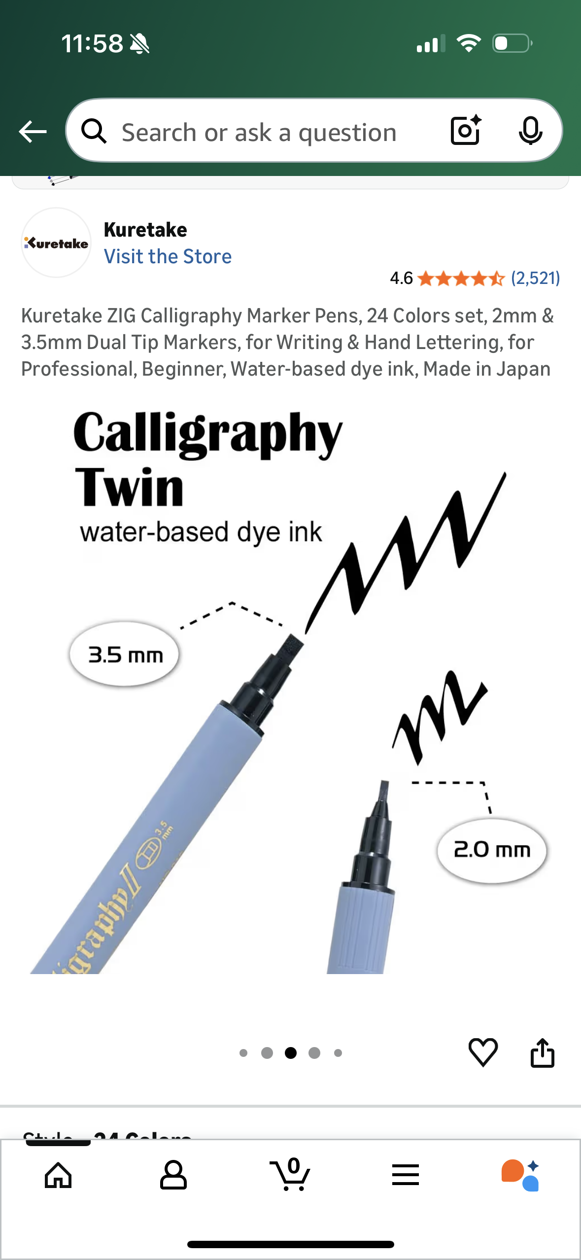 Kuretake ZIG Calligraphy Marker Pens, 24 Colors set, 2mm & 3.5mm Dual Tip Markers, for Writing & Hand Lettering, for Professional, Beginner, Water-based dye ink, Made in Japan