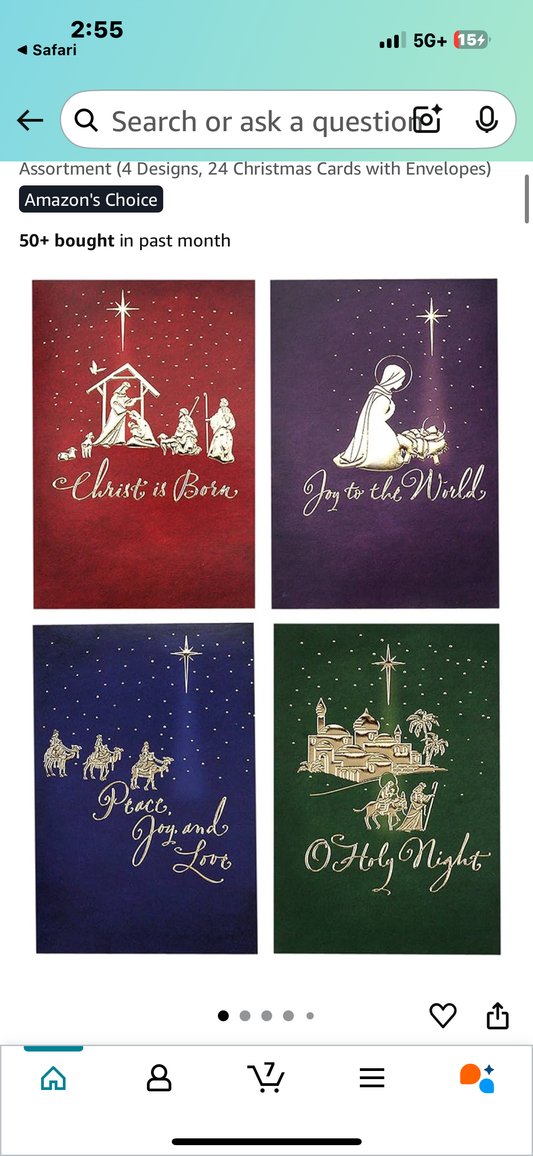 24 Religious Christmas Cards, 6 Classic Gold Foil Designs Merry Christmas Cards with Envelopes & Stickers, New Years Greeting Cards Bulk, 5x7 Inches