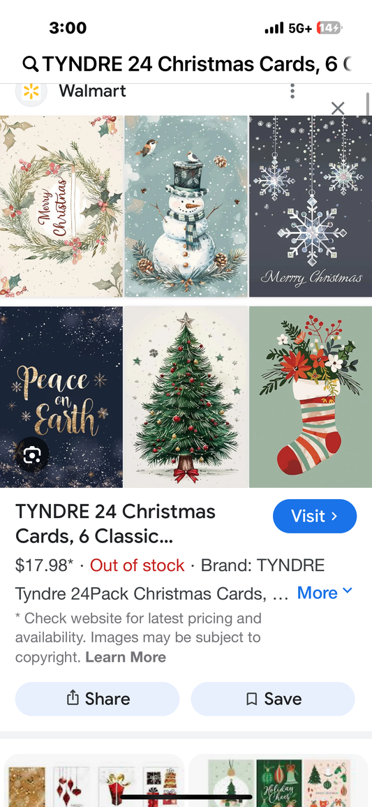 TYNDRE 24 Christmas Cards, 6 Classic Watercolor Art Designs Merry Christmas Cards with Envelopes & Stickers, New Years Greeting Cards Bulk, 5x7 Inches
