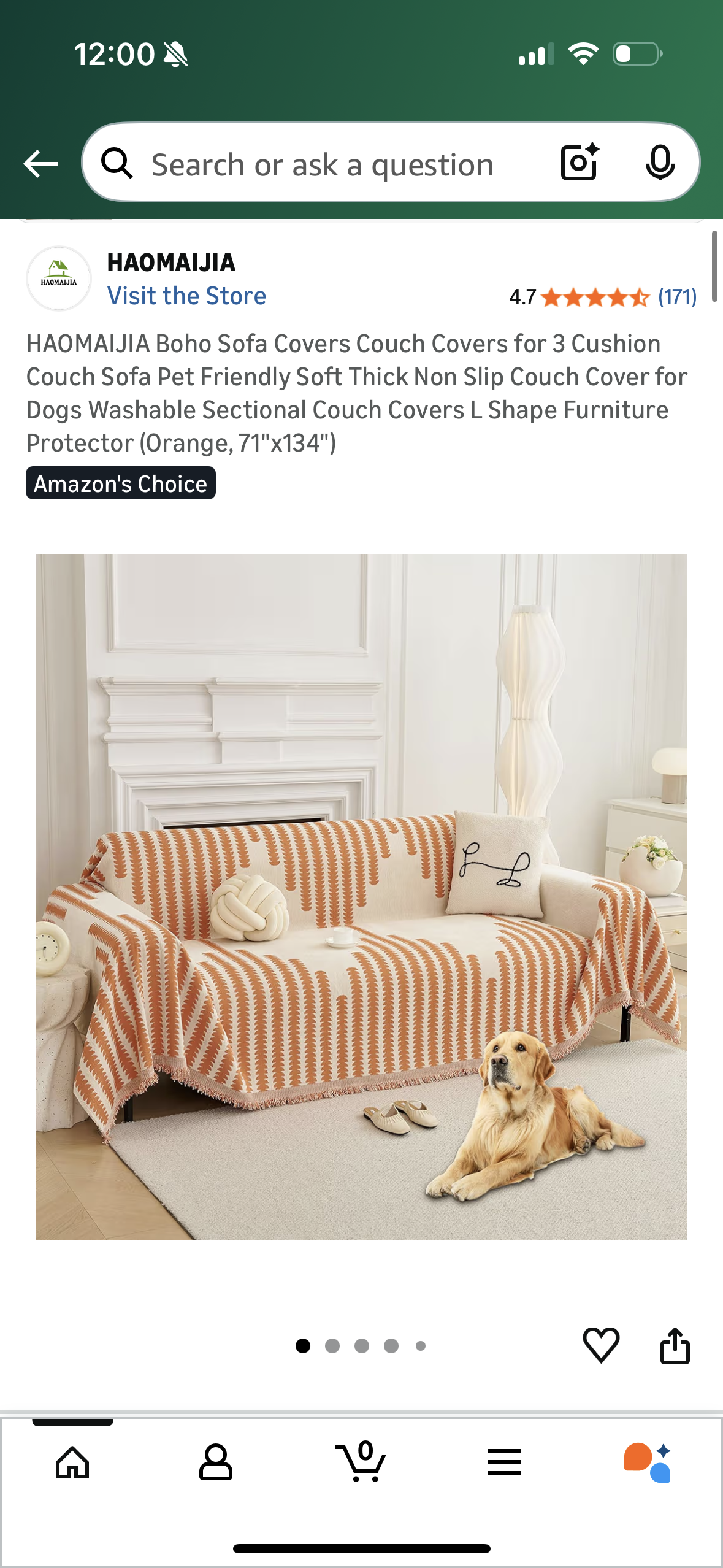 HAOMAIJIA Boho Sofa Covers Couch Covers for 3 Cushion Couch Sofa Pet Friendly Soft Thick Non Slip Couch Cover for Dogs Washable Sectional Couch Covers L Shape Furniture Protector (Orange, 71"x134")