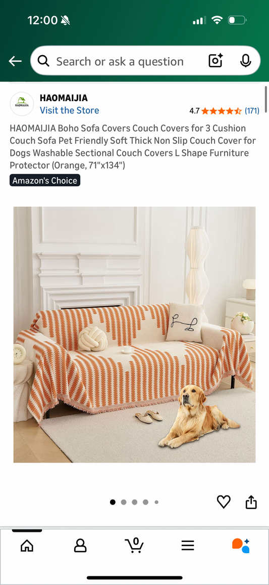 HAOMAIJIA Boho Sofa Covers Couch Covers for 3 Cushion Couch Sofa Pet Friendly Soft Thick Non Slip Couch Cover for Dogs Washable Sectional Couch Covers L Shape Furniture Protector (Orange, 71"x134")