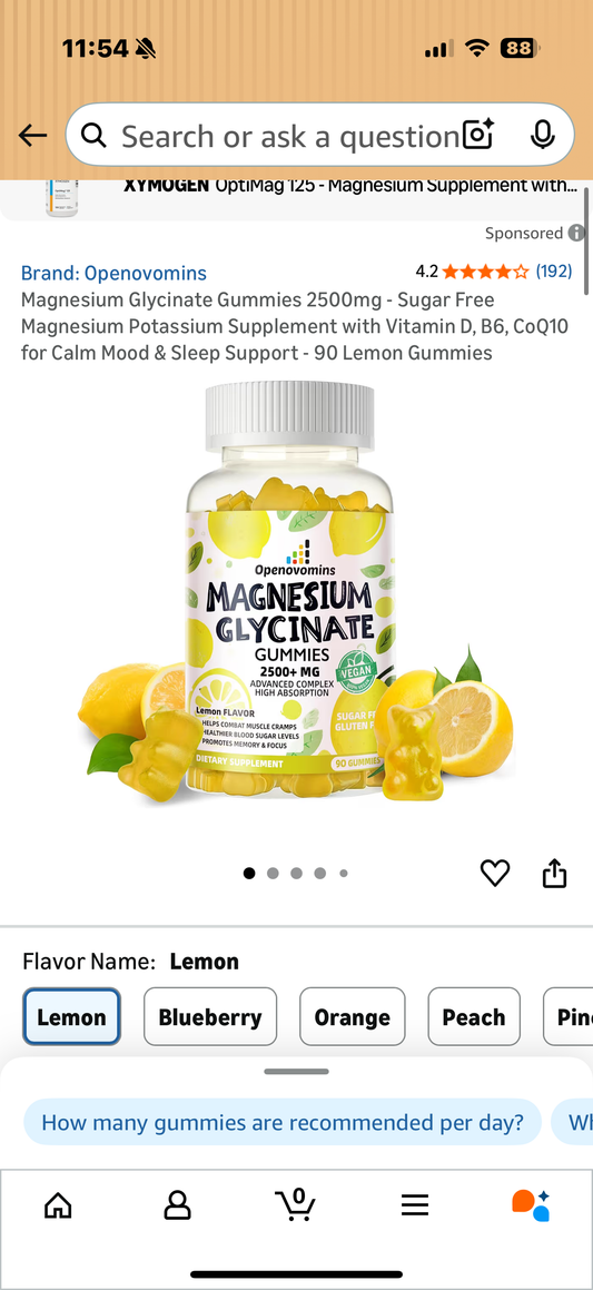 Magnesium Glycinate Gummies 2500mg - Sugar Free Magnesium Potassium Supplement with Vitamin D, B6, CoQ10 for Calm Mood & Sleep Support - 90 Lemon Gummies