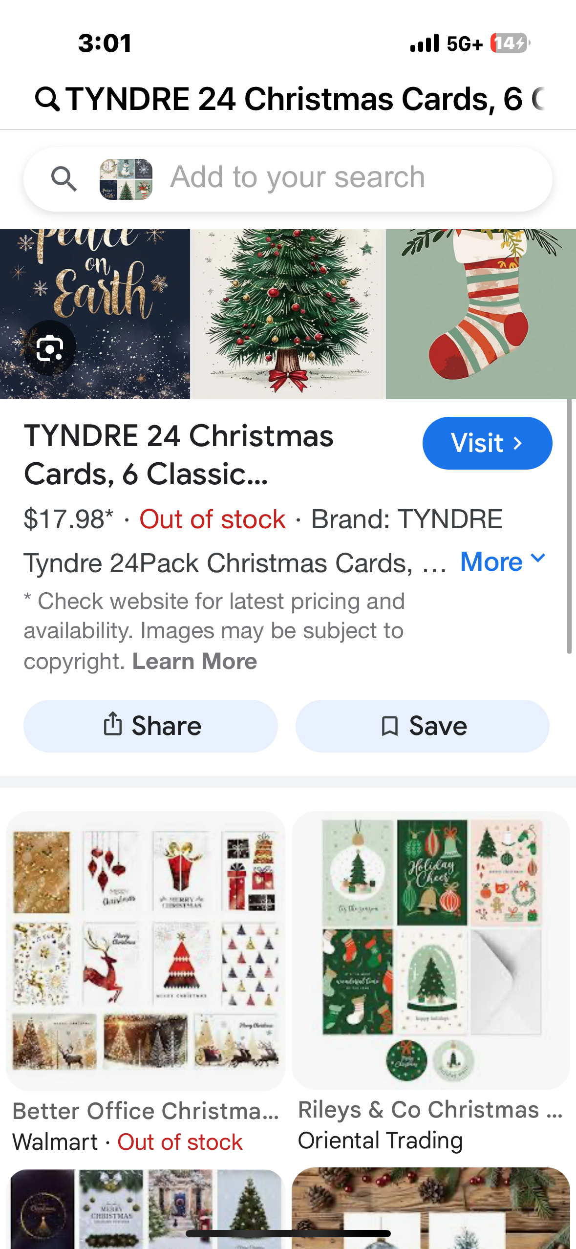 TYNDRE 24 Christmas Cards, 6 Classic Watercolor Art Designs Merry Christmas Cards with Envelopes & Stickers, New Years Greeting Cards Bulk, 5x7 Inches