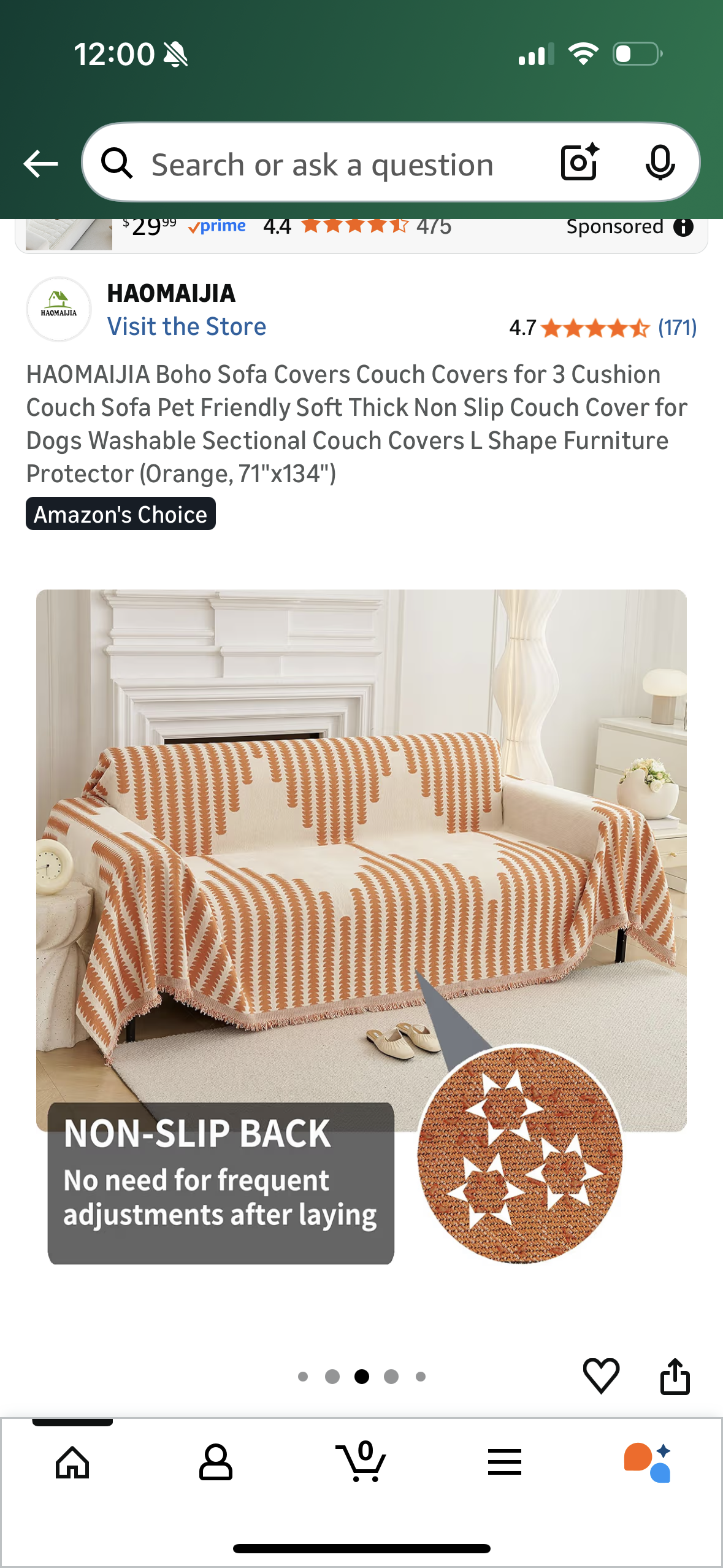 HAOMAIJIA Boho Sofa Covers Couch Covers for 3 Cushion Couch Sofa Pet Friendly Soft Thick Non Slip Couch Cover for Dogs Washable Sectional Couch Covers L Shape Furniture Protector (Orange, 71"x134")