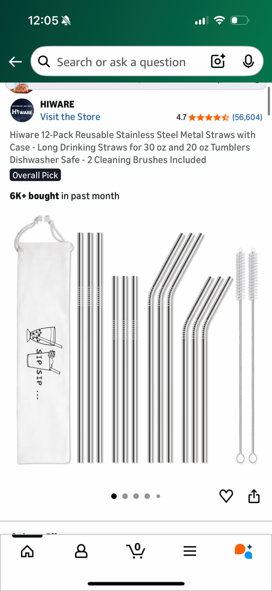 Hiware 12-Pack Reusable Stainless Steel Metal Straws with Case - Long Drinking Straws for 30 oz and 20 oz Tumblers Dishwasher Safe - 2 Cleaning Brushes Included