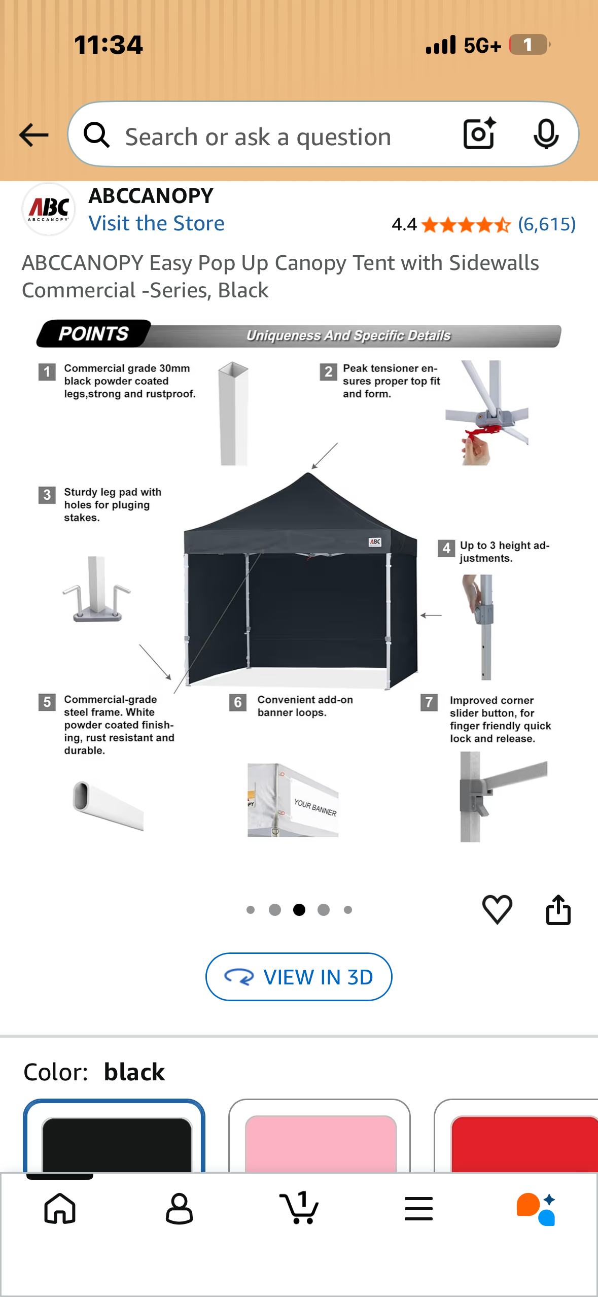 ABCCANOPY Easy Pop Up Canopy Tent with Sidewalls Commercial -Series, Black (CP14)