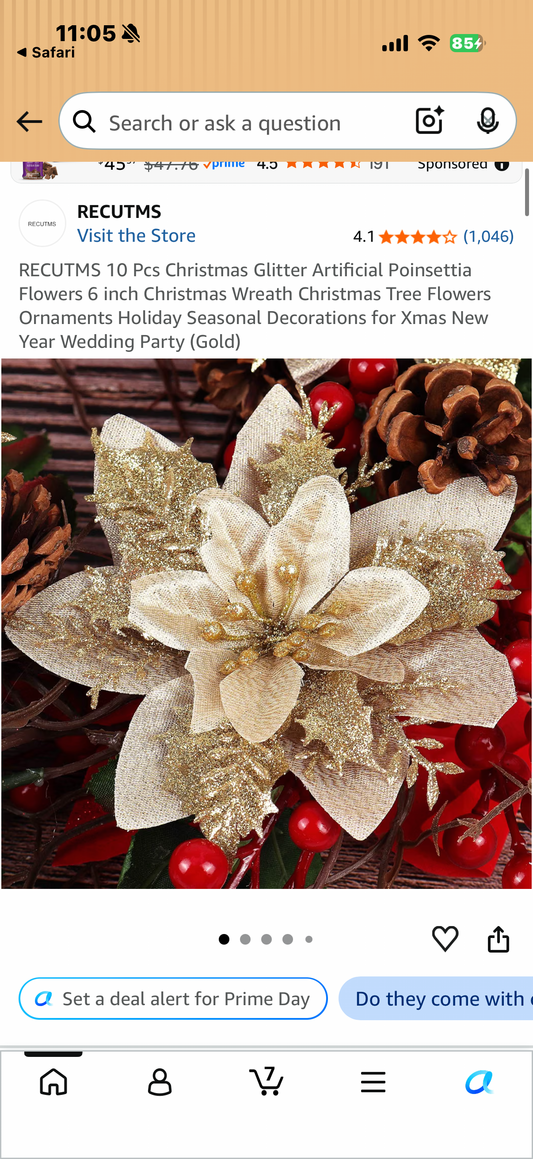 RECUTMS 66 Pcs 3 Styles Christmas Glitter Poinsettia Flowers Artificial Berry Picks Christmas Tree Ornaments Artificial Christmas Flowers with Clips for Xmas Wedding Wreath Floral Decorations (Gold)