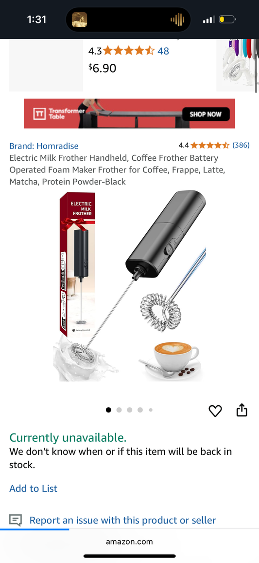 Electric Milk Frother Handheld, Coffee Frother Battery Operated Foam Maker Frother for Coffee, Frappe, Latte, Matcha, Protein Powder-Black