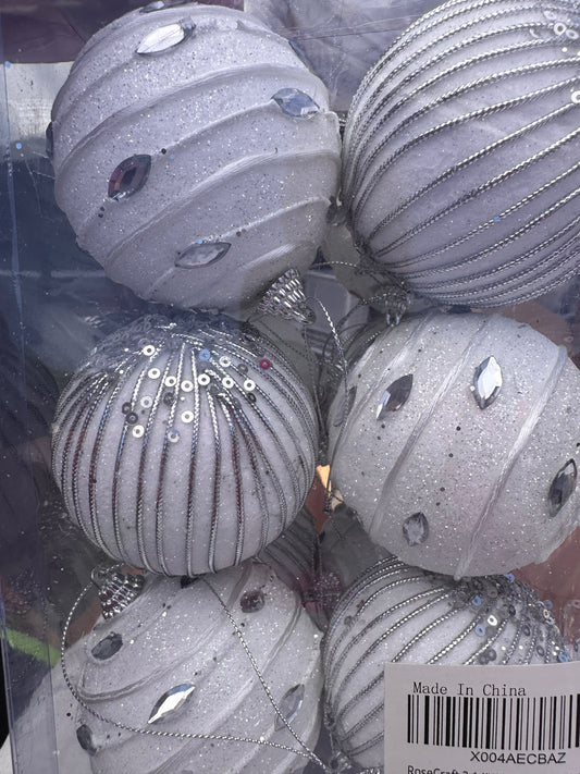 RoseCraft Silver Christmas Ball Ornaments Set, 3.15Inch Christmas Tree Hanging Decorations.