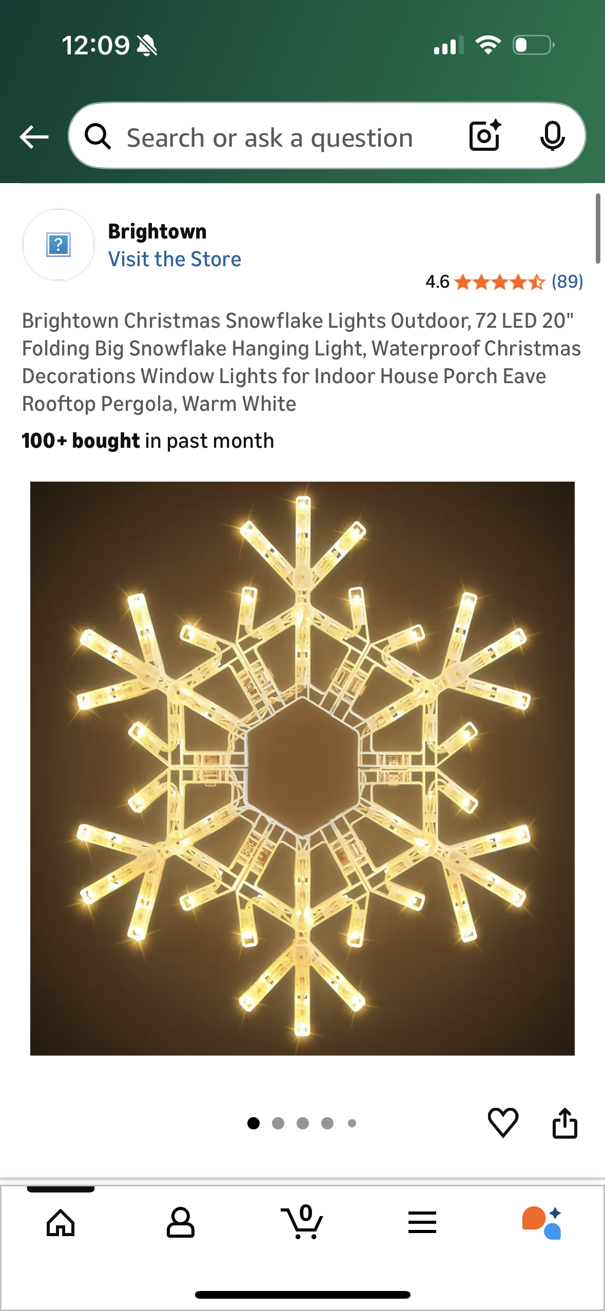 Brightown Christmas Snowflake Lights Outdoor, 72 LED 20" Folding Big Snowflake Hanging Light, Waterproof Christmas Decorations Window Lights for Indoor House Porch Eave Rooftop Pergola, Warm White