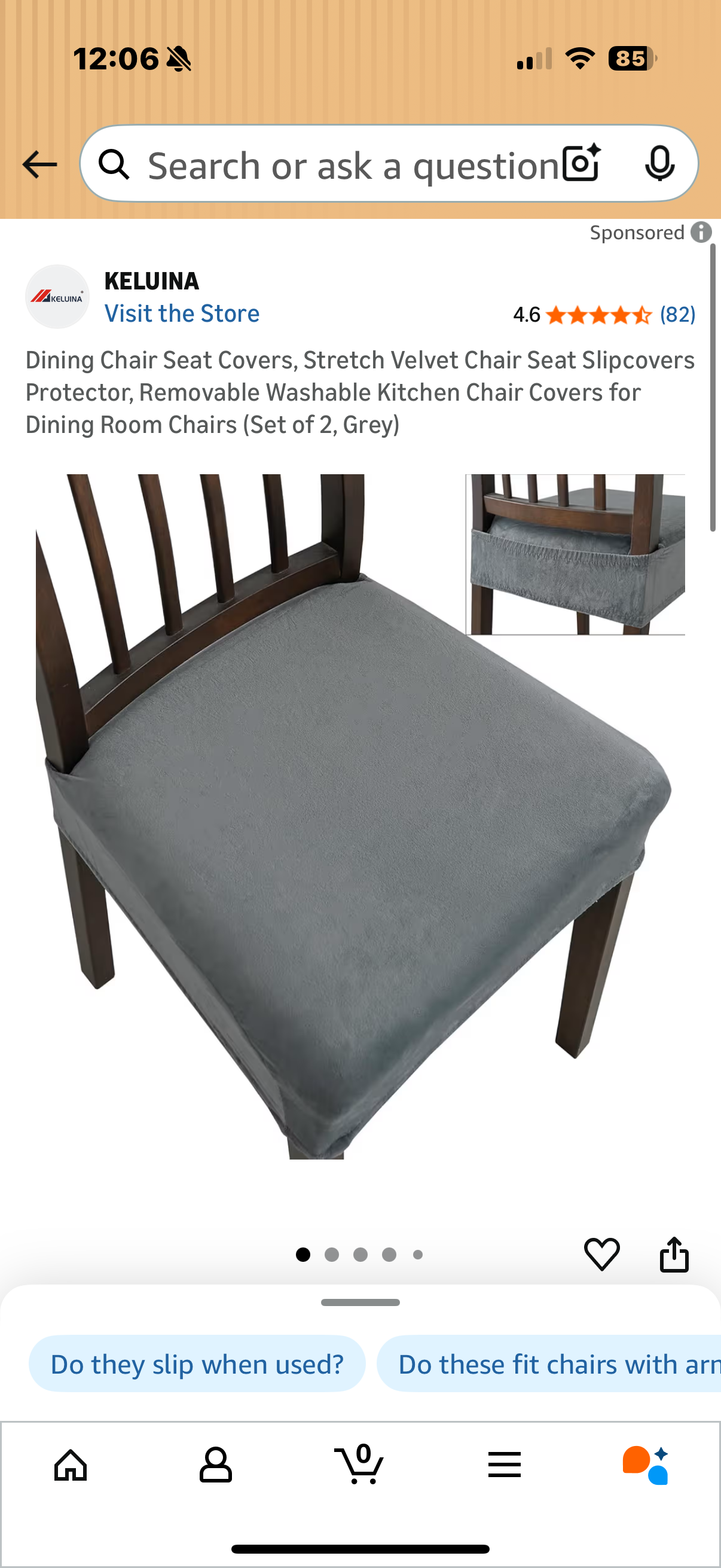 Dining Chair Seat Covers, Stretch Velvet Chair Seat Slipcovers Protector, Removable Washable Kitchen Chair Covers for Dining Room Chairs (Set of 2, Grey