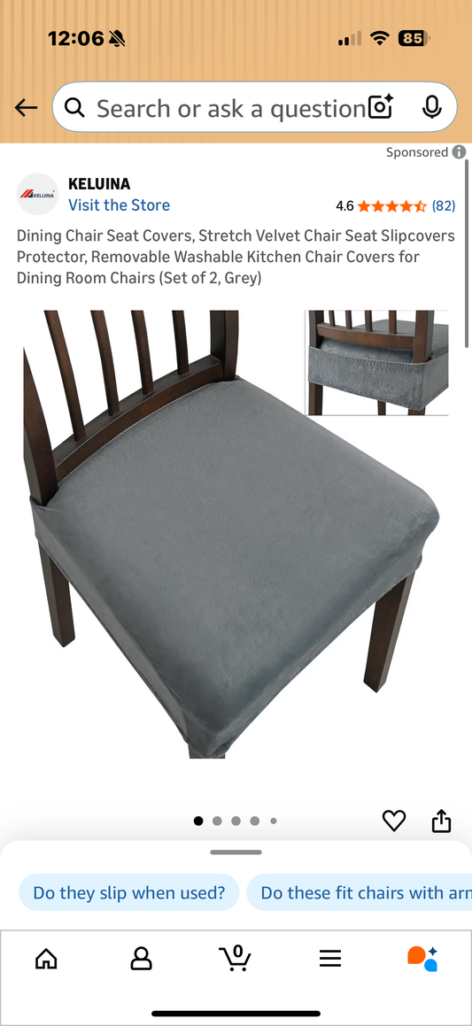 Dining Chair Seat Covers, Stretch Velvet Chair Seat Slipcovers Protector, Removable Washable Kitchen Chair Covers for Dining Room Chairs (Set of 2, Grey