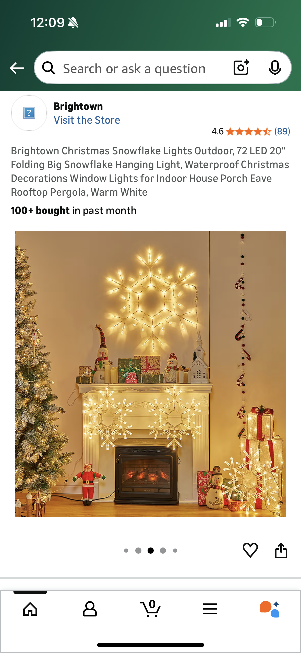 Brightown Christmas Snowflake Lights Outdoor, 72 LED 20" Folding Big Snowflake Hanging Light, Waterproof Christmas Decorations Window Lights for Indoor House Porch Eave Rooftop Pergola, Warm White