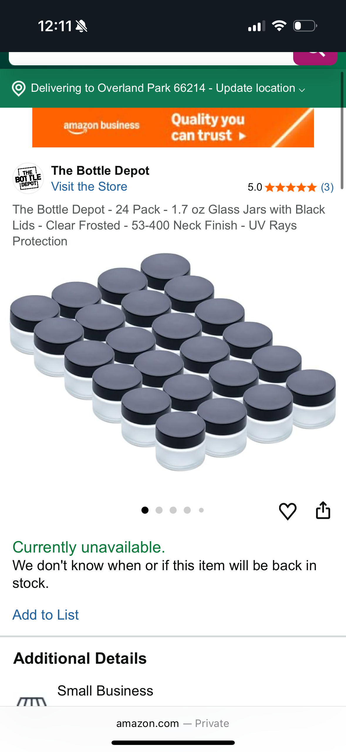 The Bottle Depot - 24 Pack - 1.7 oz Glass Jars with Black Lids - Clear Frosted - 53-400 Neck Finish - UV Rays Protection