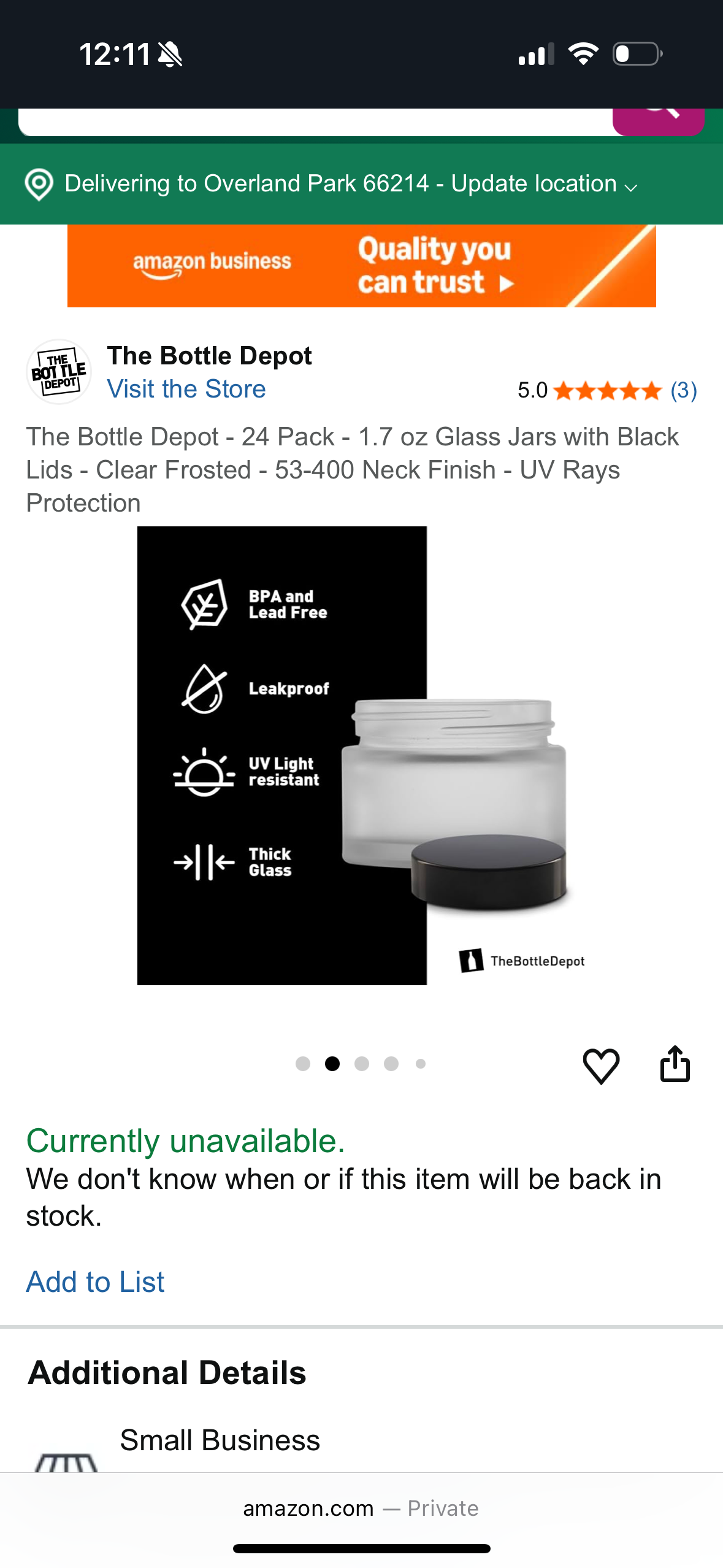 The Bottle Depot - 24 Pack - 1.7 oz Glass Jars with Black Lids - Clear Frosted - 53-400 Neck Finish - UV Rays Protection