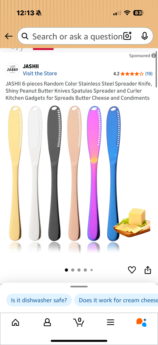 JASHII 6-pieces Random Color Stainless Steel Spreader Knife, Shiny Peanut Butter Knives Spatulas Spreader and Curler Kitchen Gadgets for Spreads Butter Cheese and Condiments