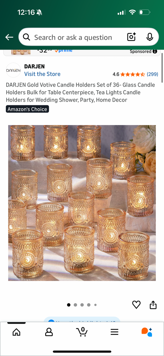 DARJEN Gold Votive Candle Holders Set of 36- Glass Candle Holders Bulk for Table Centerpiece, Tea Lights Candle Holders for Wedding Shower, Party, Home Decor