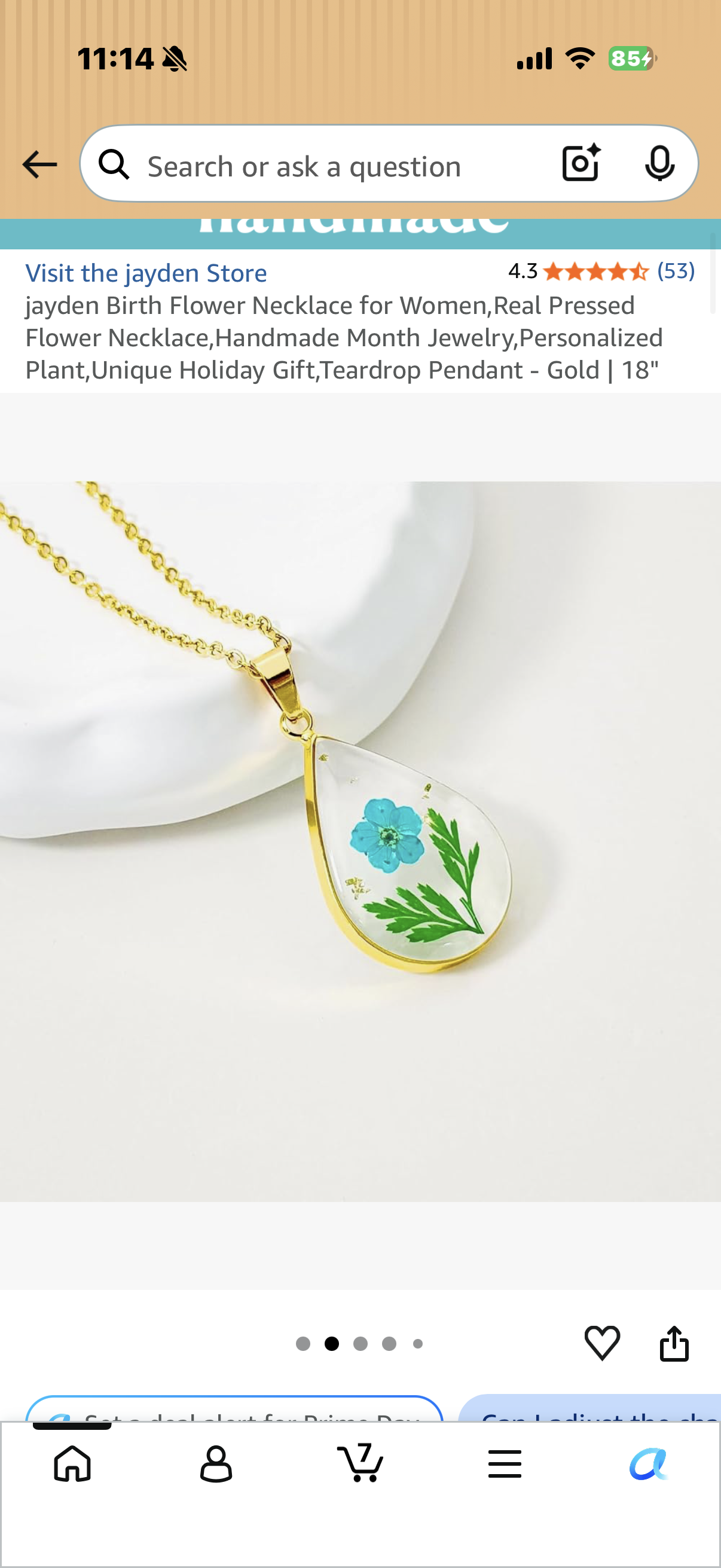 Birth Flower Necklace for Women,Real Pressed Flower Necklace,Handmade Month Jewelry,Personalized Plant,Unique Holiday Gift,Teardrop Pendant - Gold | 18 MARCH