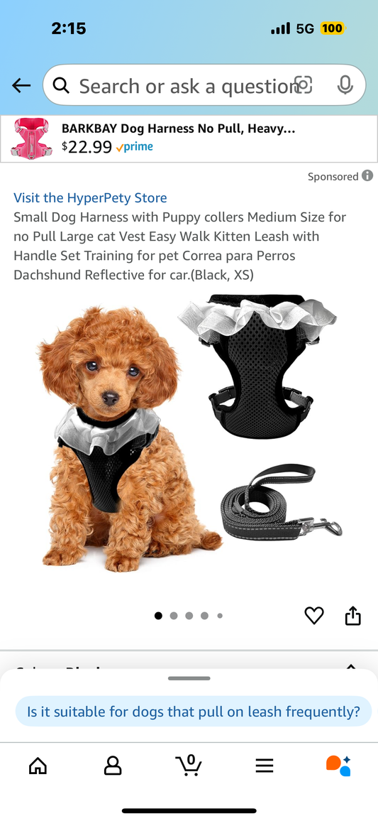 Small Dog Harness with Collar Black Size XS