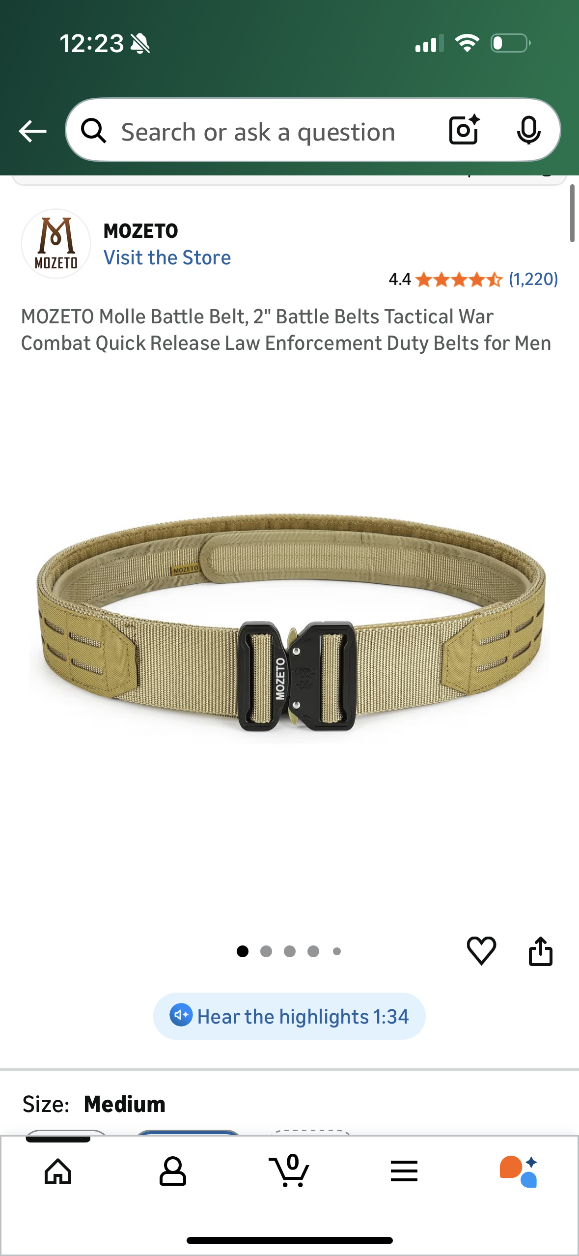 MOZETO Molle Battle Belt, 2" Battle Belts Tactical War Combat Quick Release Law Enforcement Duty Belts for Men (Size Small)