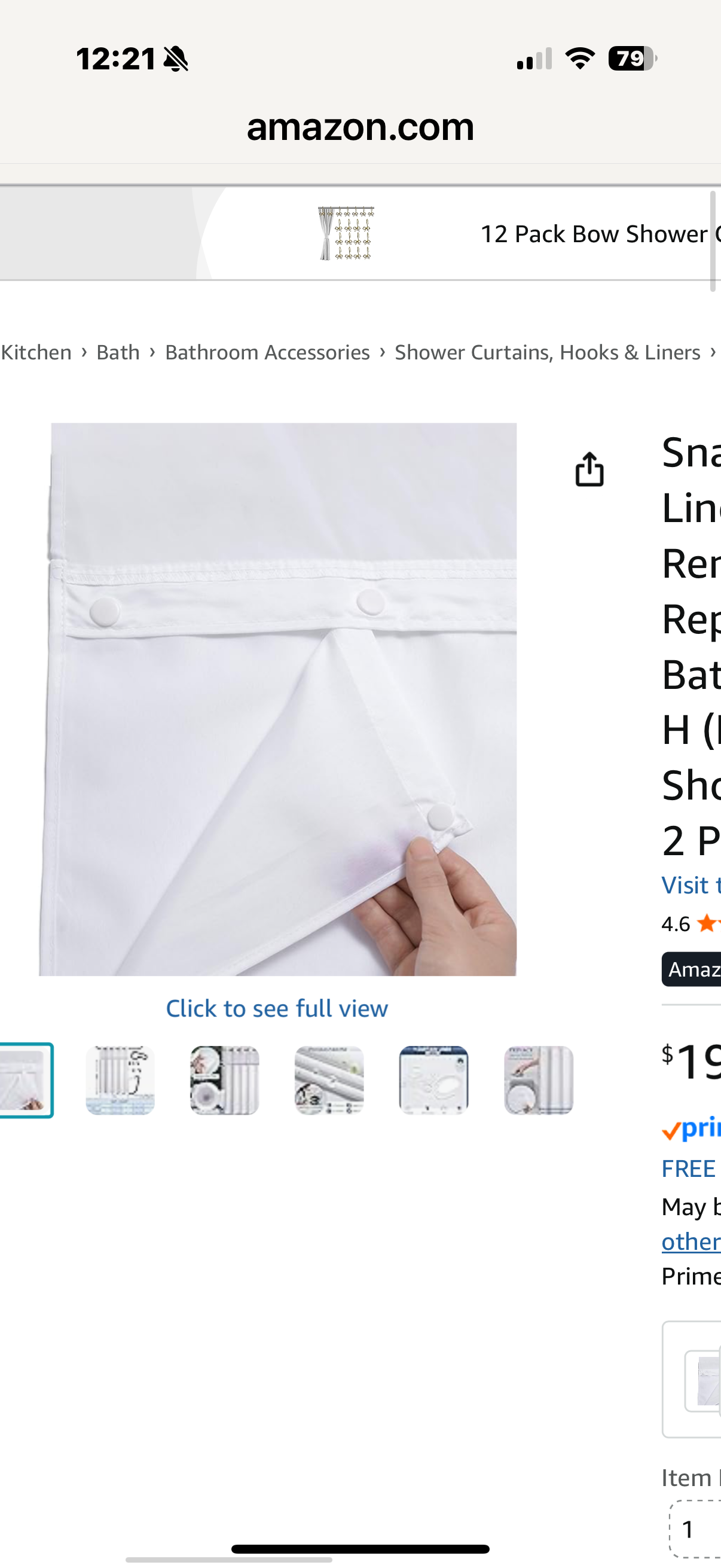 KONZENT Snap in Shower Curtain Liner Replacement Removable Water Repellent Liner for Bathroom 70" W x 54" H (Fit for 71" W x 74" H Shower Curtain) (White, 3 Pack)