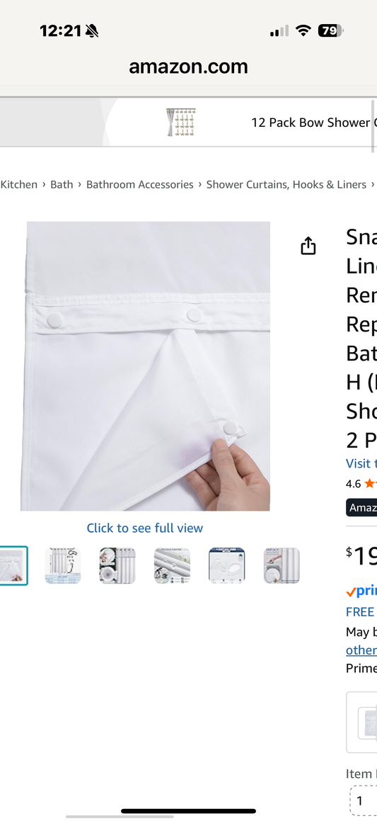 KONZENT Snap in Shower Curtain Liner Replacement Removable Water Repellent Liner for Bathroom 70" W x 54" H (Fit for 71" W x 74" H Shower Curtain) (White, 3 Pack)