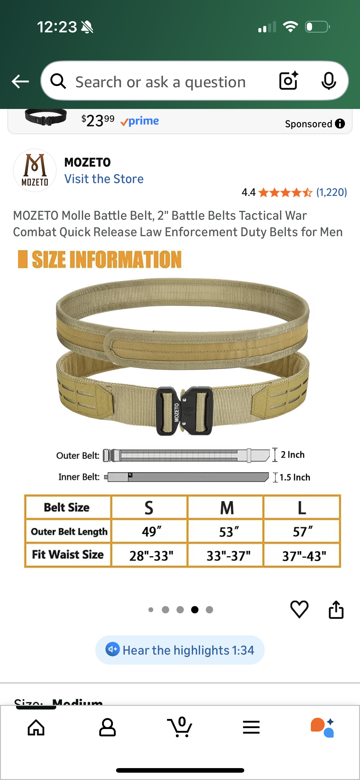 MOZETO Molle Battle Belt, 2" Battle Belts Tactical War Combat Quick Release Law Enforcement Duty Belts for Men (Size Small)