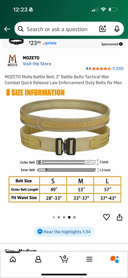 MOZETO Molle Battle Belt, 2" Battle Belts Tactical War Combat Quick Release Law Enforcement Duty Belts for Men (Size Small)