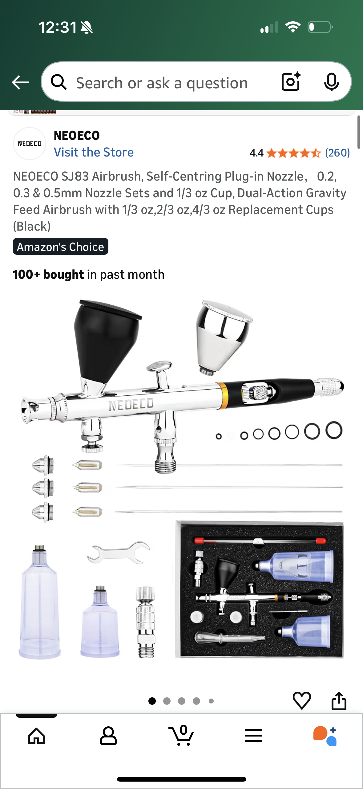 NEOECO SJ83 Airbrush, Self-Centring Plug-in Nozzle，0.2, 0.3 & 0.5mm Nozzle Sets and 1/3 oz Cup, Dual-Action Gravity Feed Airbrush with 1/3 oz,2/3 oz,4/3 oz Replacement Cups (Black)