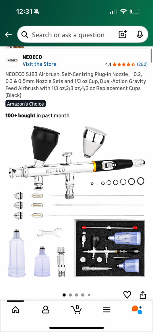 NEOECO SJ83 Airbrush, Self-Centring Plug-in Nozzle，0.2, 0.3 & 0.5mm Nozzle Sets and 1/3 oz Cup, Dual-Action Gravity Feed Airbrush with 1/3 oz,2/3 oz,4/3 oz Replacement Cups (Black)