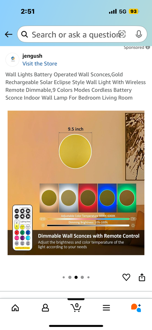 Wall Lights Battery Operated Wall Sconces,Gold Rechargeable Solar Eclipse Style Wall Light With Wireless Remote Dimmable,9 Colors Modes Cordless Battery Sconce Indoor Wall Lamp For Bedroom Living Room