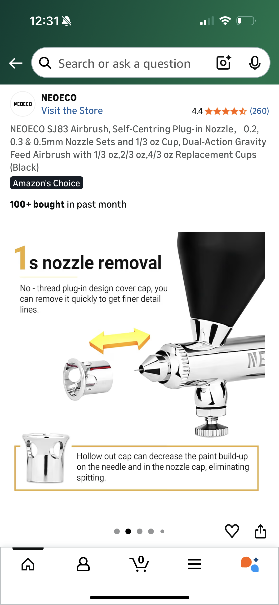 NEOECO SJ83 Airbrush, Self-Centring Plug-in Nozzle，0.2, 0.3 & 0.5mm Nozzle Sets and 1/3 oz Cup, Dual-Action Gravity Feed Airbrush with 1/3 oz,2/3 oz,4/3 oz Replacement Cups (Black)