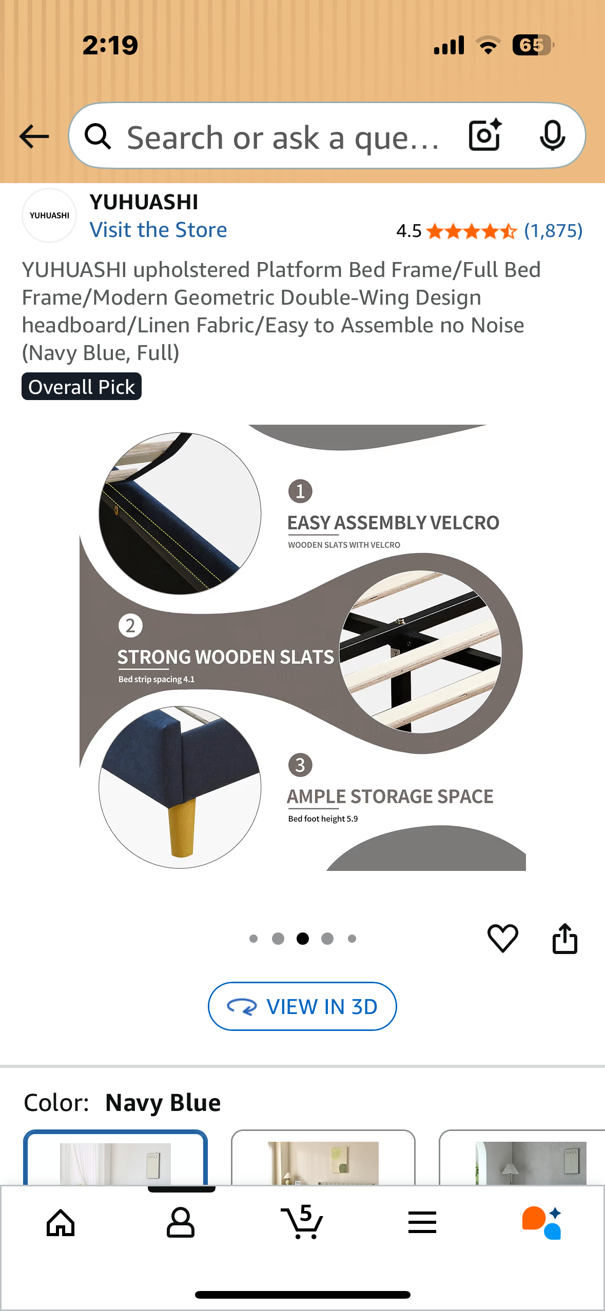 YUHUASHI Full Size upholstered Platform Bed  Bed Frame, Modern Geometric Double-Wing Design headboard/Linen Fabric/Easy to Assemble no Noise (Navy Blue, Full) (B1131)