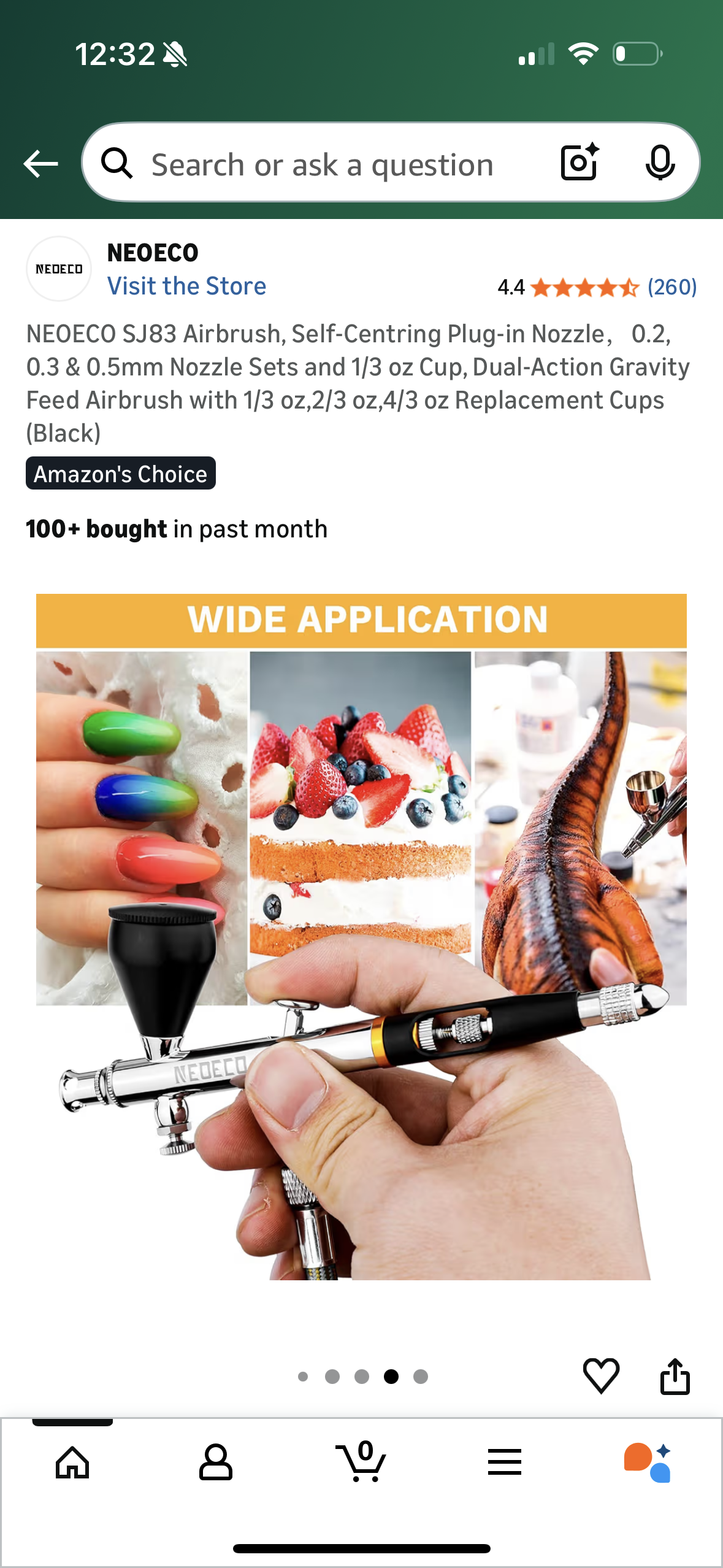 NEOECO SJ83 Airbrush, Self-Centring Plug-in Nozzle，0.2, 0.3 & 0.5mm Nozzle Sets and 1/3 oz Cup, Dual-Action Gravity Feed Airbrush with 1/3 oz,2/3 oz,4/3 oz Replacement Cups (Black)