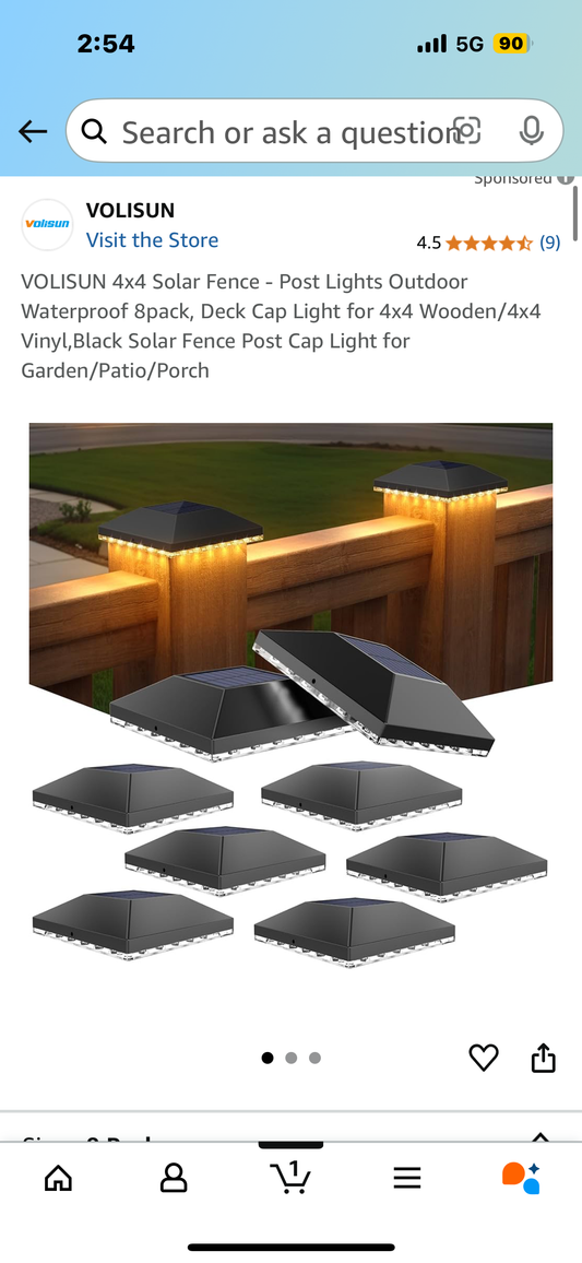 VOLISUN 4x4 Solar Fence - Post Lights Outdoor Waterproof 8pack, Deck Cap Light for 4x4 Wooden/4x4 Vinyl,Black Solar Fence Post Cap Light for Garden/Patio/Porch